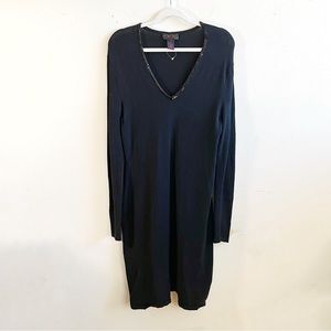 RALPH Ralph Lauren Sweater Dress Black Sequined V Neck Long Sleeve Sz L GUC